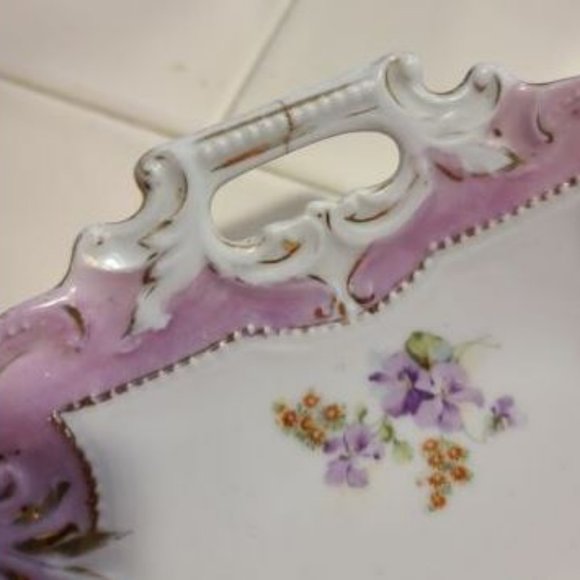 CLEARANCE Vintage Pink Lustre Violets Dresser Vanity Tray (?) - Picture 7 of 7